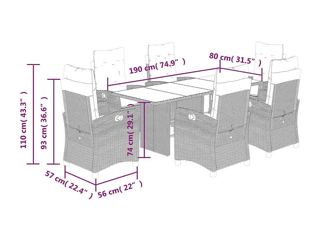 Bryndra  7-delige Tuinset met kussens poly rattan gemengd beige