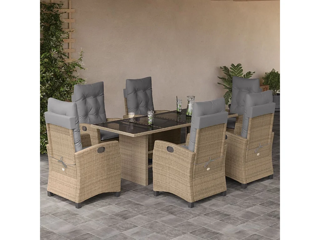 Bryndra  Ensemble à manger de jardin coussins 7 pcs mélange beige rotin