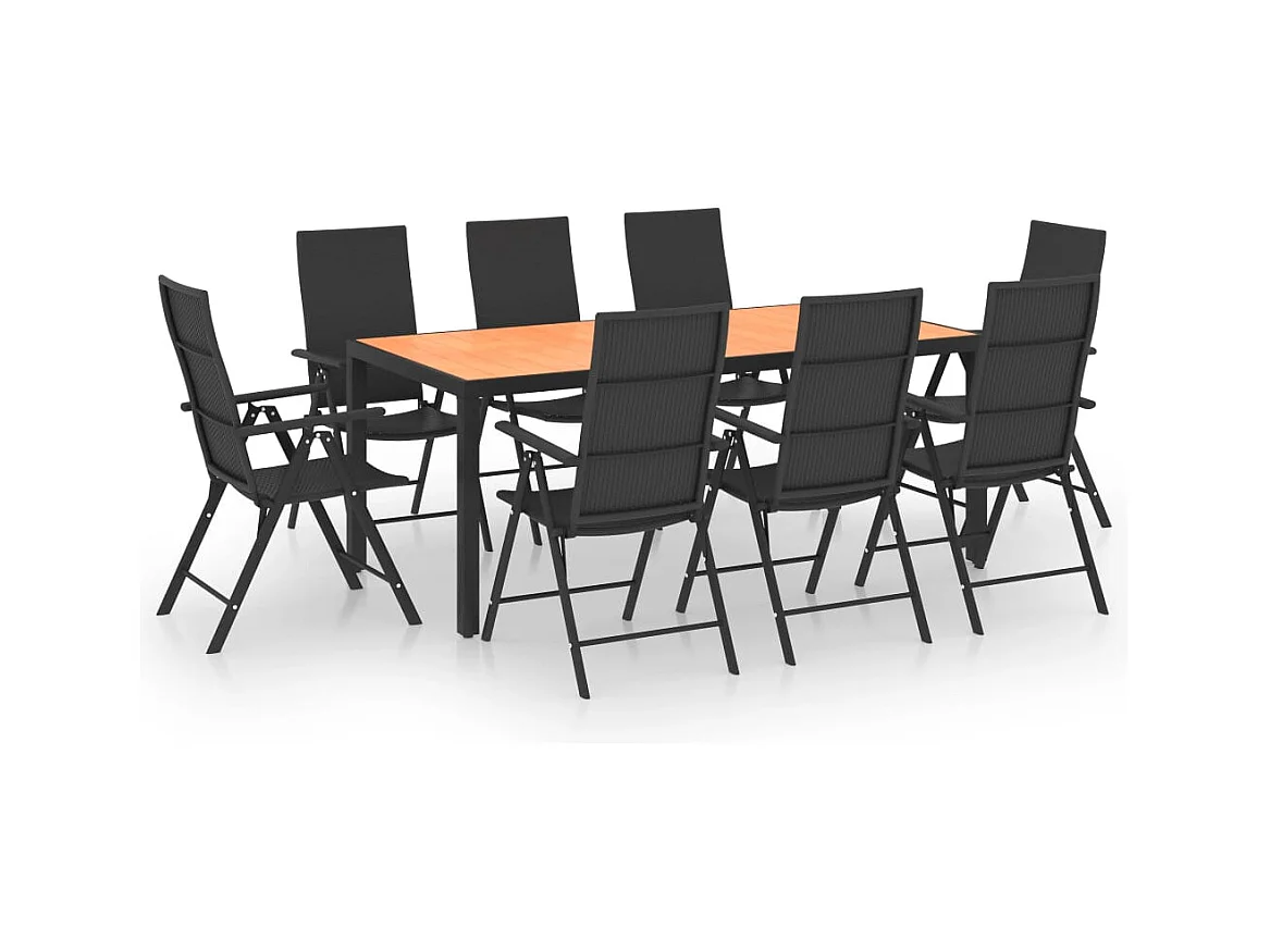 Garden Furniture -  Ensemble à manger de jardin 9 pcs noir et marron