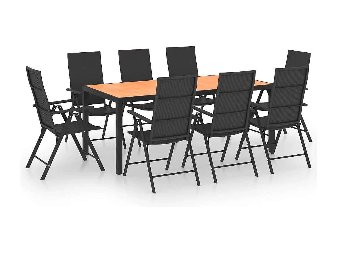 Garden Furniture -  Ensemble à manger de jardin 9 pcs noir et marron