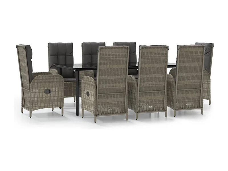 De Haan  9-delige Tuinset met kussens poly rattan zwart en grijs