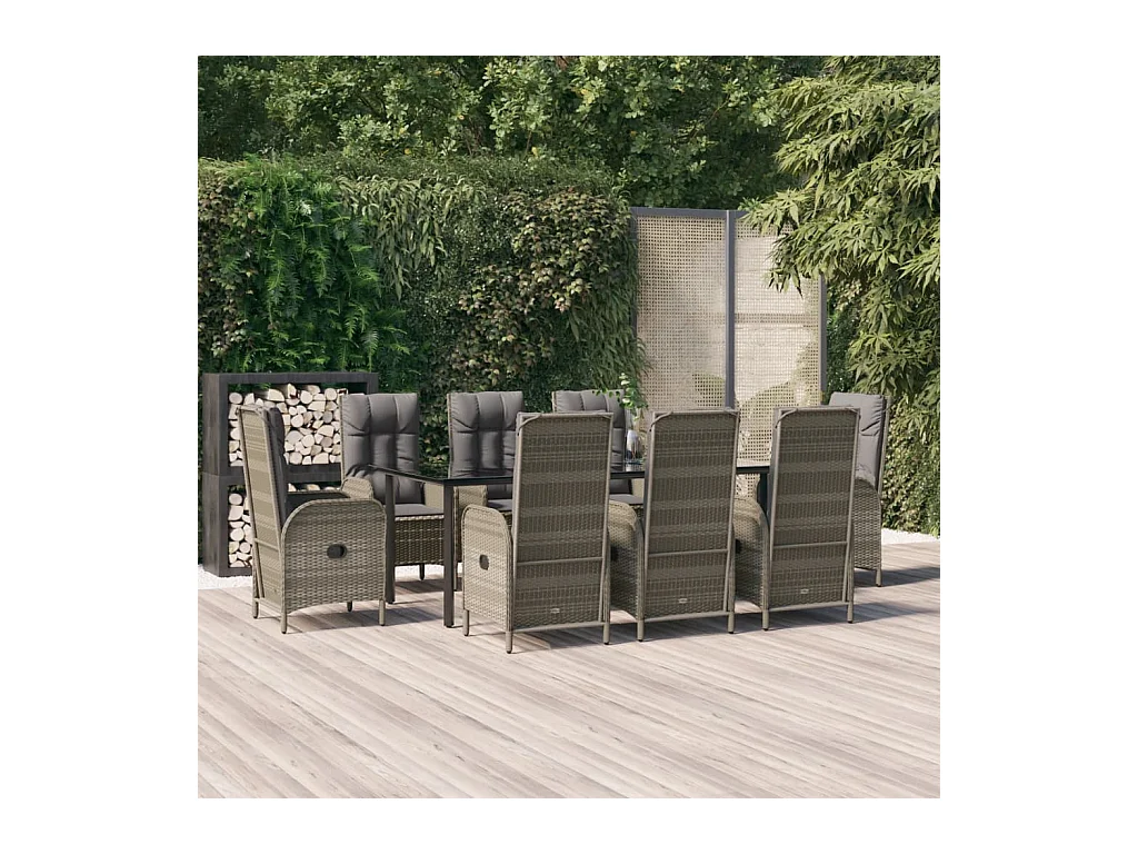 De Haan  9-delige Tuinset met kussens poly rattan zwart en grijs