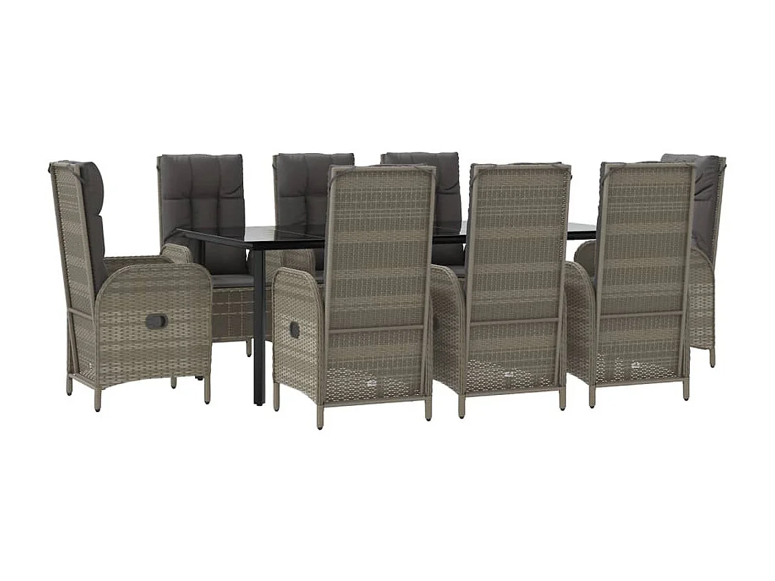 De Haan  Ensemble à manger de jardin 9pcs et coussins noir et gris