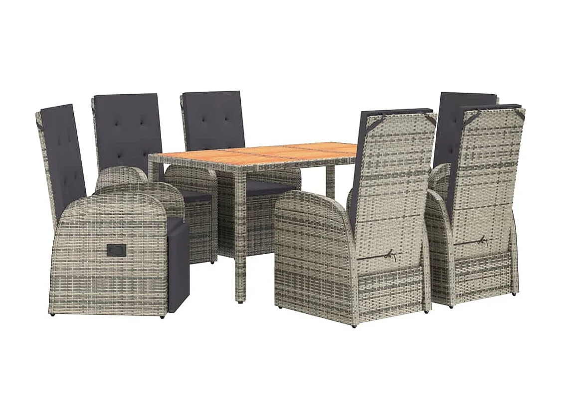 Prolenta Premium -  7-delige Tuinset met kussens poly rattan grijs