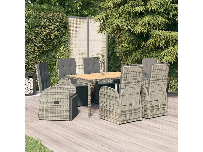 Prolenta Premium -  7-delige Tuinset met kussens poly rattan grijs