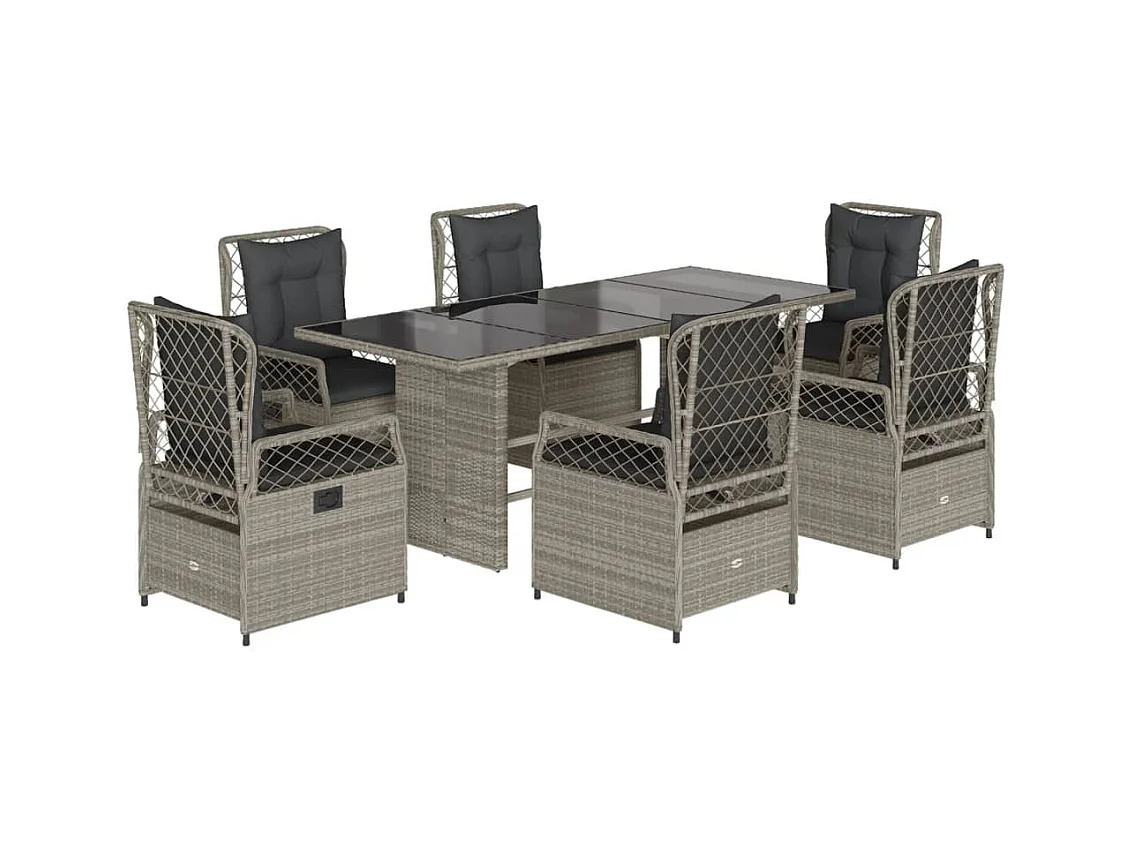 Veteli  Ensemble à manger de jardin et coussins 7 pcs gris clair rotin