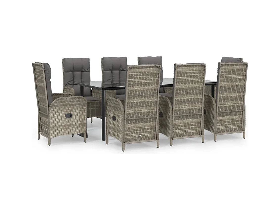 De Haan  Ensemble à manger de jardin 9pcs et coussins noir et gris