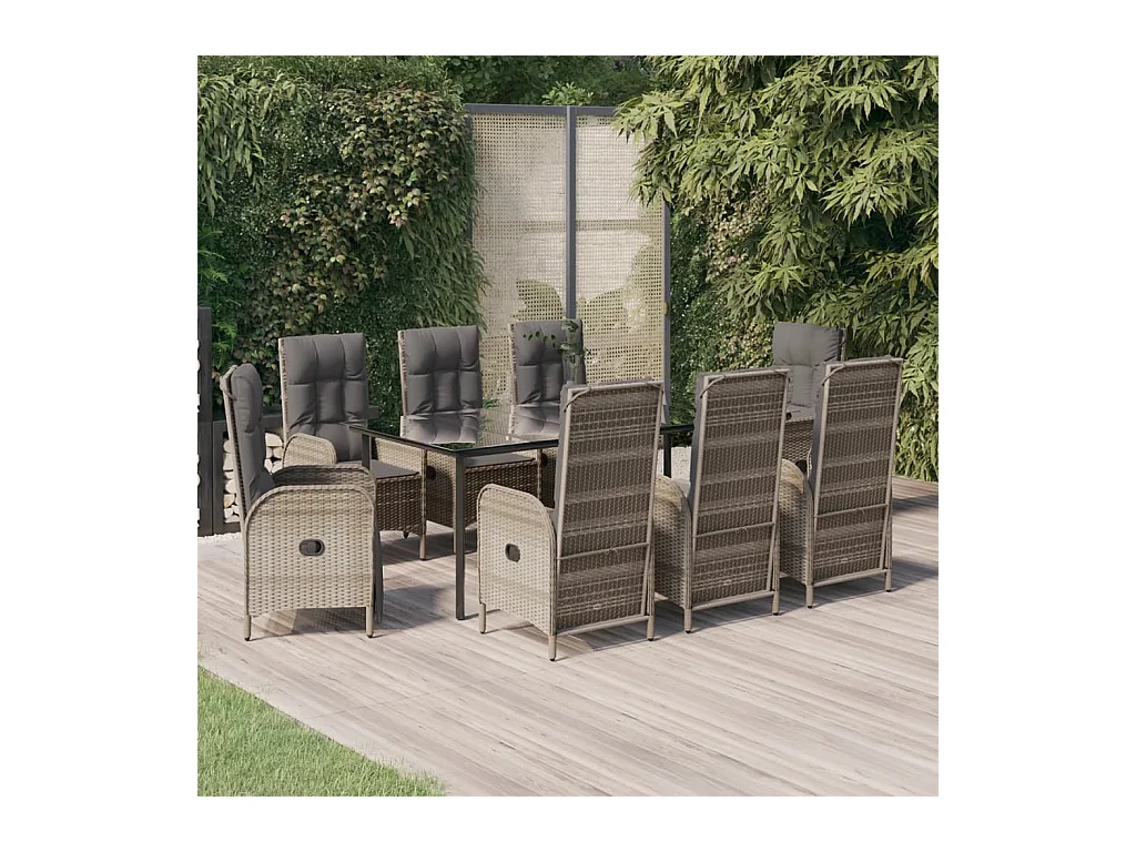 De Haan  Ensemble à manger de jardin 9pcs et coussins noir et gris