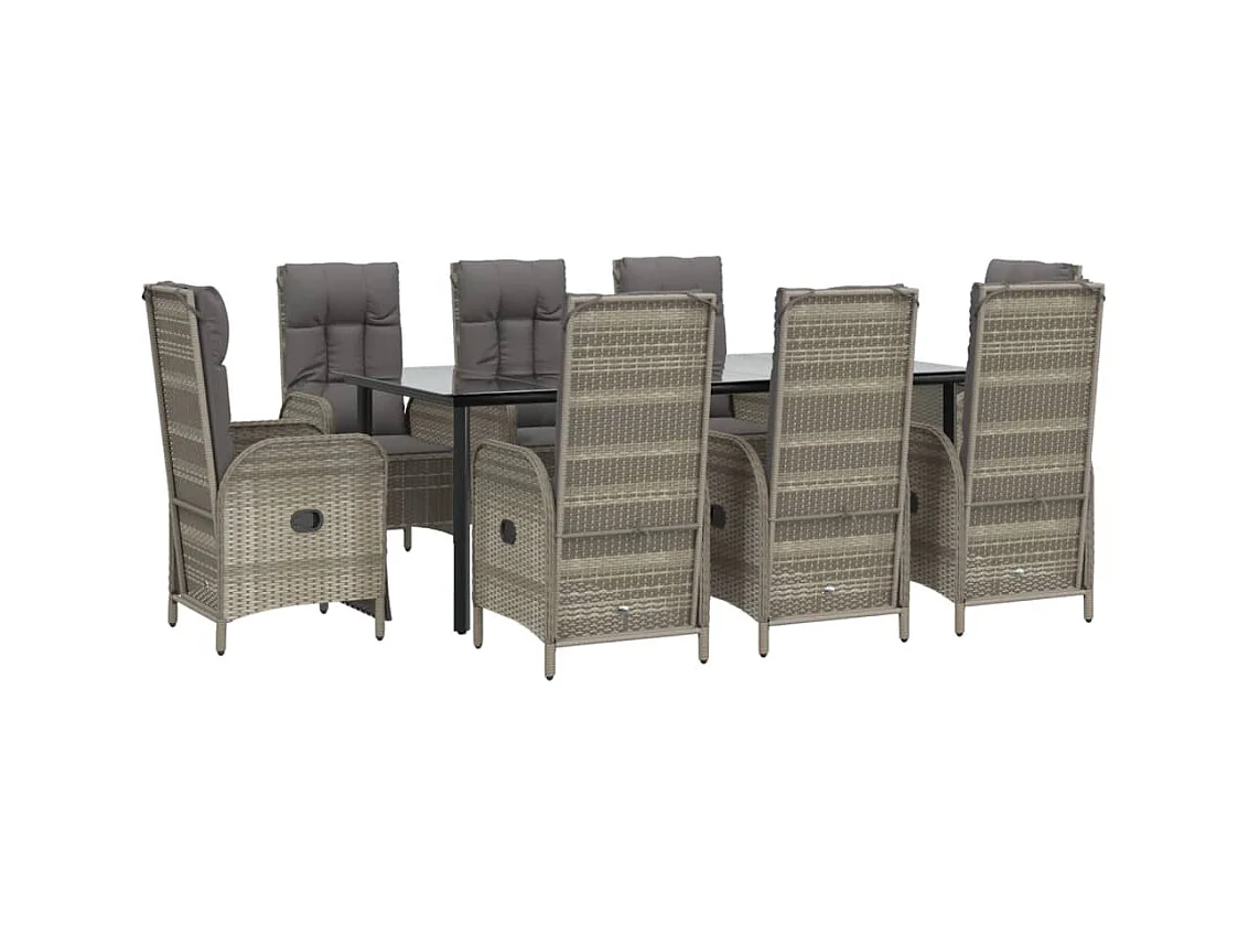 De Haan  Ensemble à manger de jardin 9pcs et coussins noir et gris