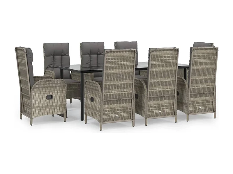 De Haan  Set comedor jardín 9 pzas y cojines ratán sintético negro gris