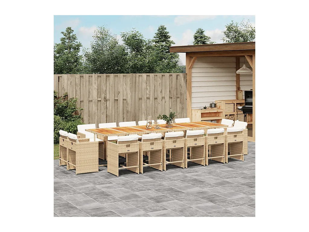 An Daingean  Ensemble à manger de jardin et coussins 17 pcs beige