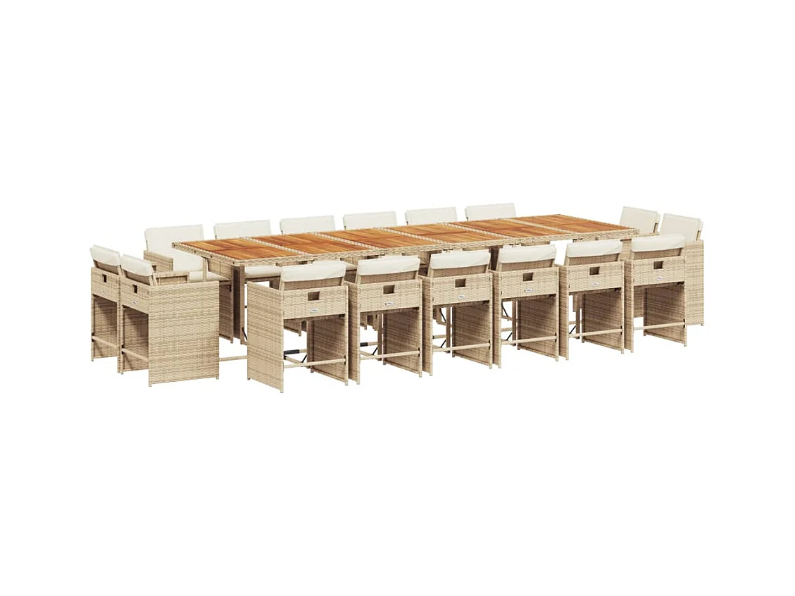 An Daingean  Ensemble à manger de jardin et coussins 17 pcs beige