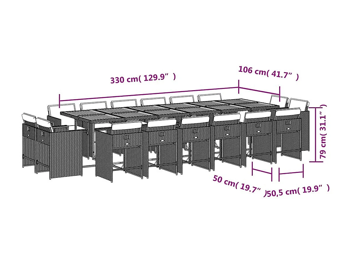 An Daingean  17-delige Tuinset met kussens poly rattan beige
