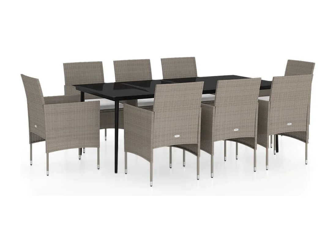 Cesarino  9-delige Tuinset met kussens beige en zwart