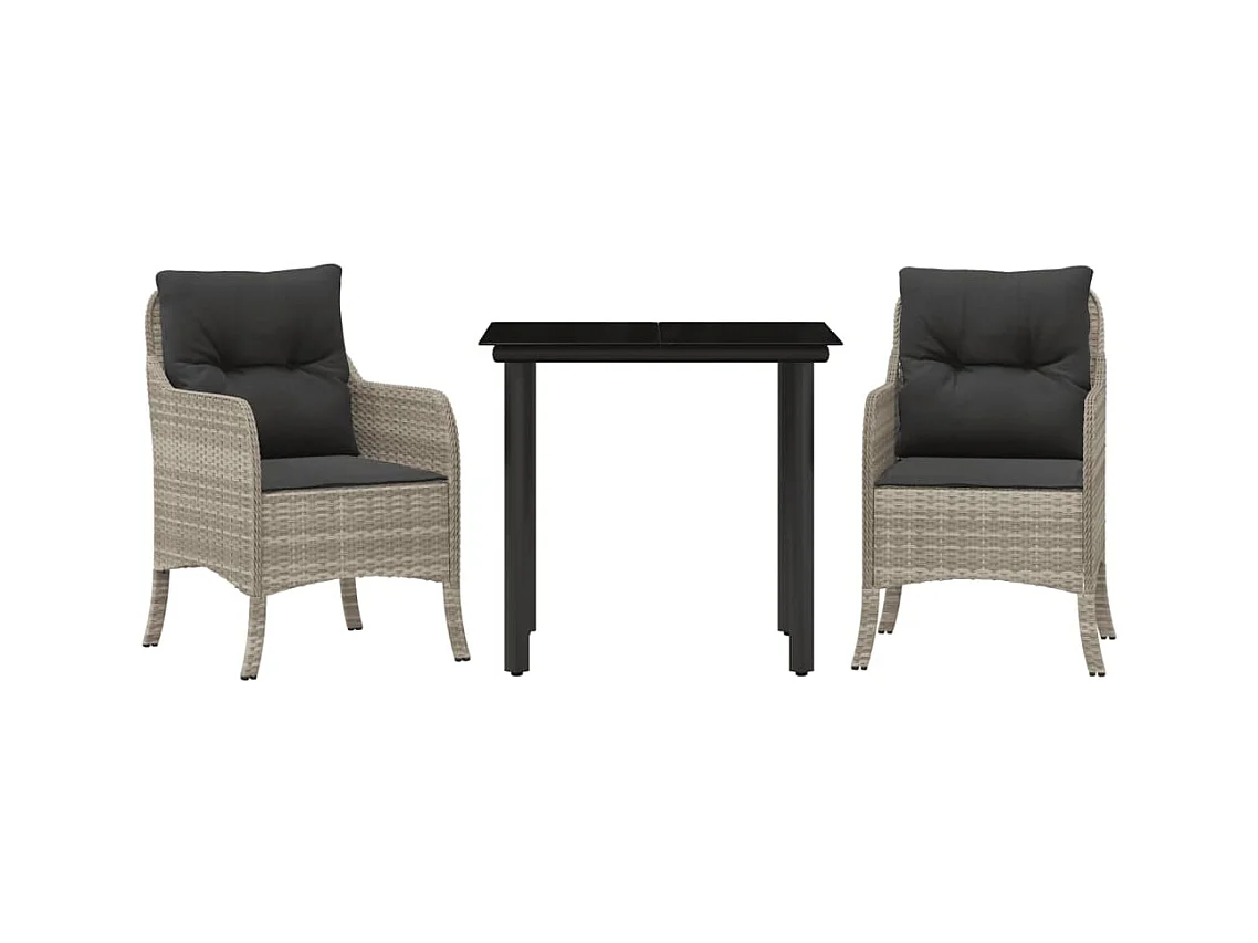 Phelindra  Ensemble à manger de jardin 3pcs coussins gris clair poly rotin