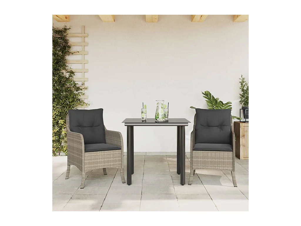 Phelindra  Ensemble à manger de jardin 3pcs coussins gris clair poly rotin