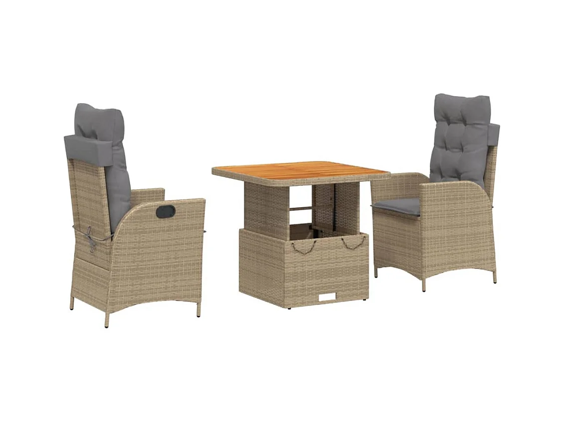 Arde  Ensemble à manger de jardin et coussins 3 pcs Beige poly rotin