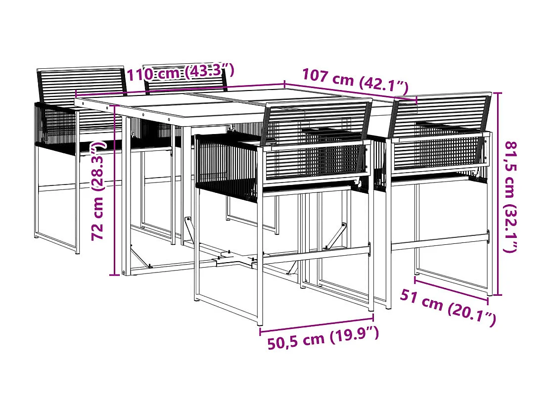 Zerdan  Ensemble à manger de jardin 5 pcs Noir Résine tressée