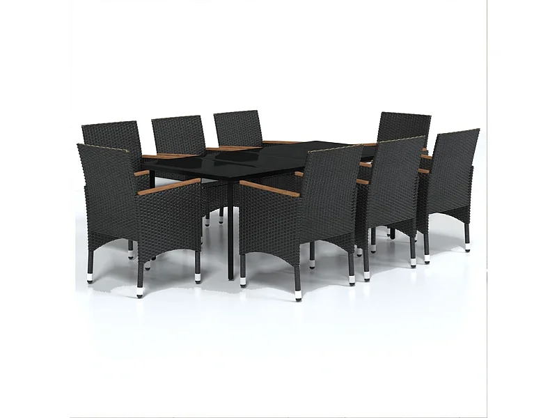 Union  Juego de comedor de jardín 9 piezas con cojines negro