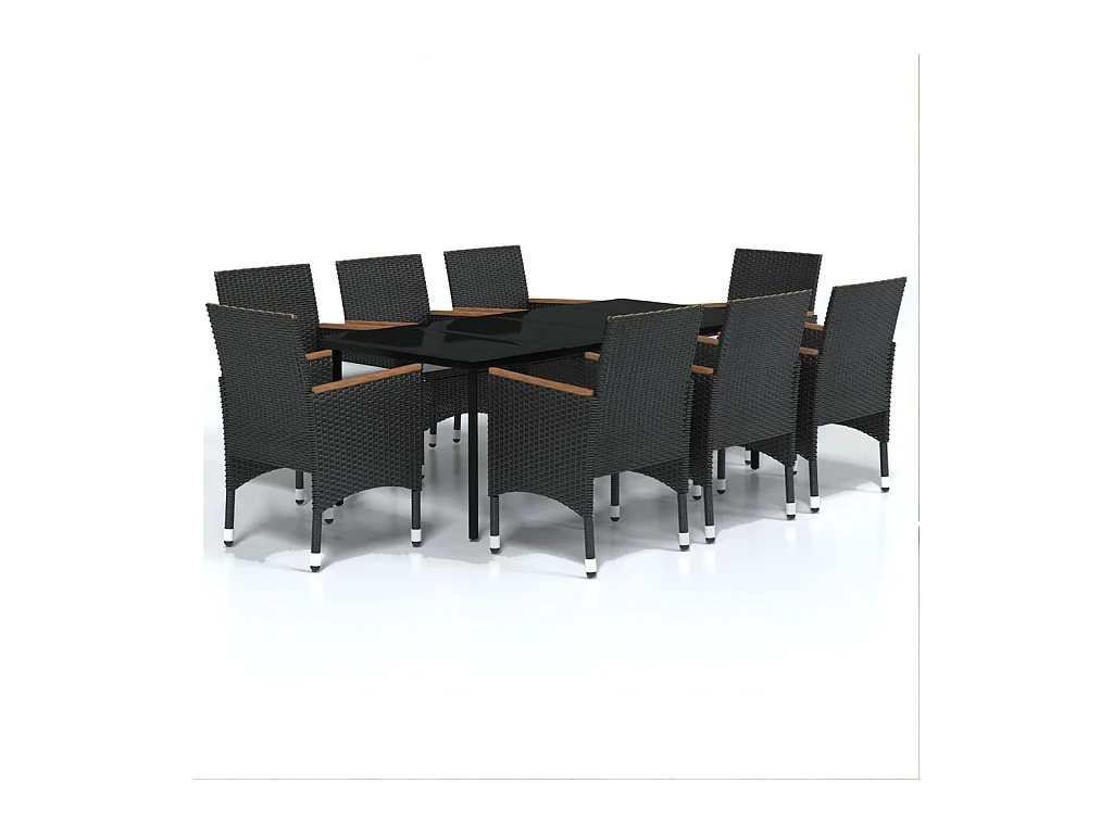 Union  Juego de comedor de jardín 9 piezas con cojines negro