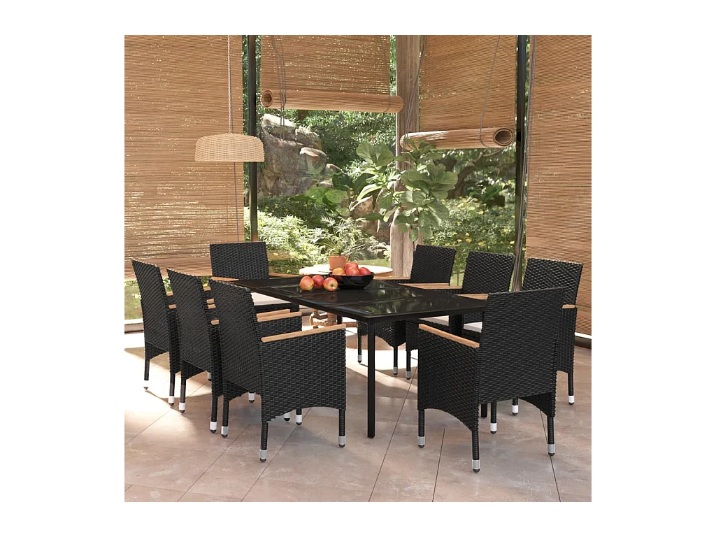 Union  Juego de comedor de jardín 9 piezas con cojines negro