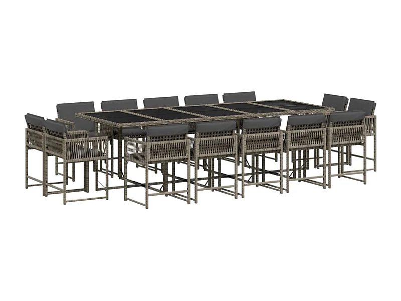 Emilia  15-delige Tuinset met kussens poly rattan grijs