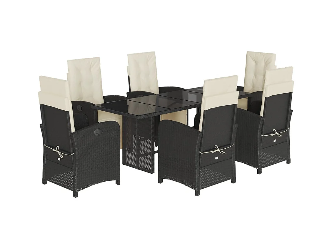 Thomian  Ensemble à manger de jardin coussins 7pcs Noir Résine tressée