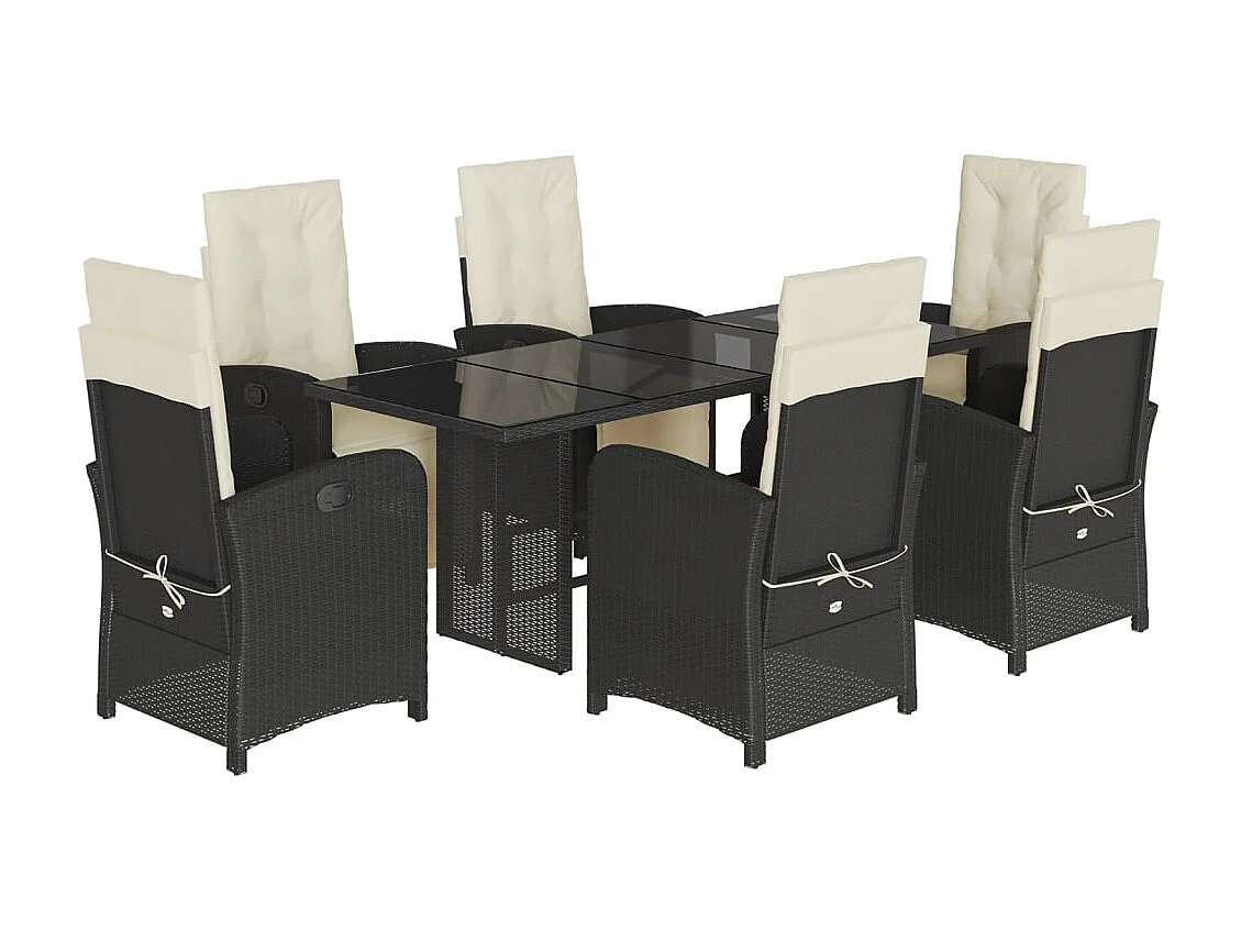 Thomian  Ensemble à manger de jardin coussins 7pcs Noir Résine tressée