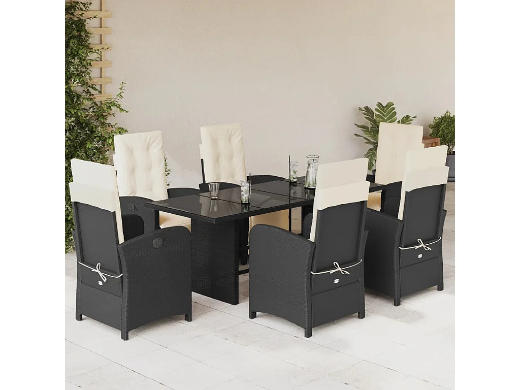Thomian  Ensemble à manger de jardin coussins 7pcs Noir Résine tressée