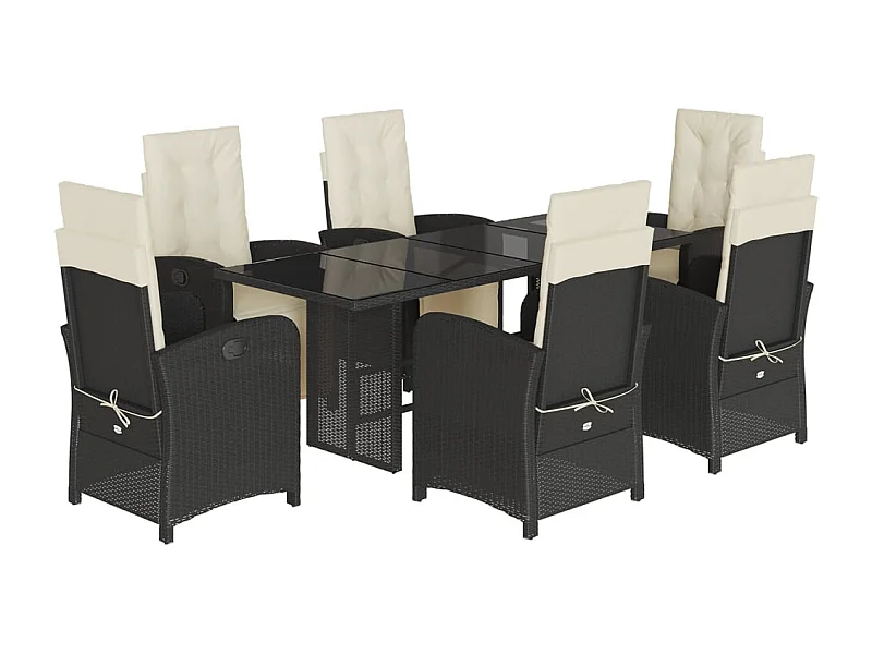 Thomian  Ensemble à manger de jardin coussins 7pcs Noir Résine tressée