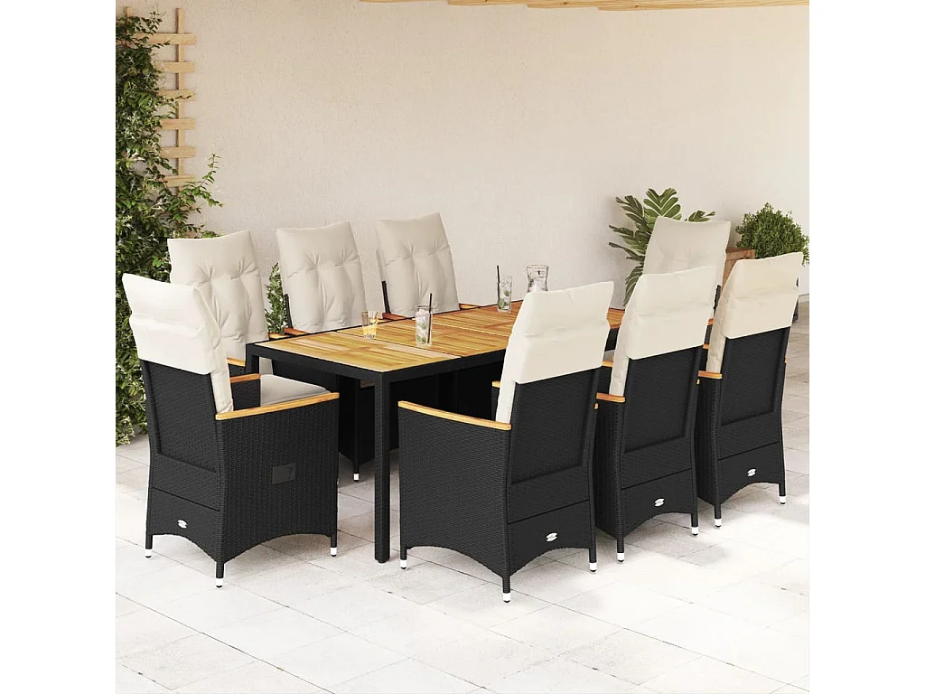 Lapinjärvi  Ensemble à manger de jardin 9pcs coussins noir résine tressée
