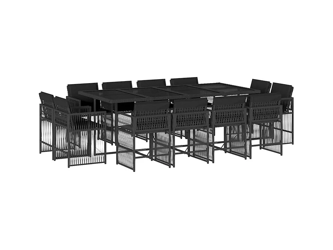 Maart  Ensemble à manger de jardin 13 pcs coussins noir résine tressée