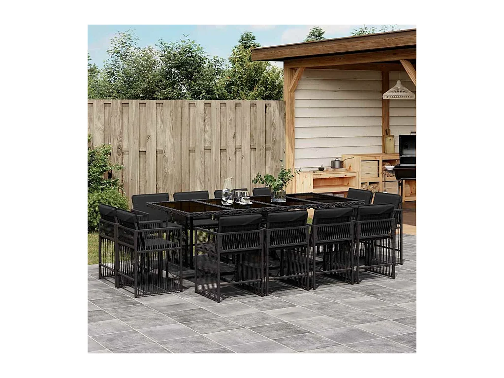 Maart  Ensemble à manger de jardin 13 pcs coussins noir résine tressée