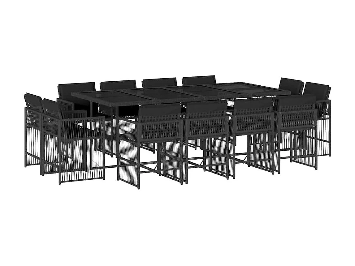 Maart  Ensemble à manger de jardin 13 pcs coussins noir résine tressée