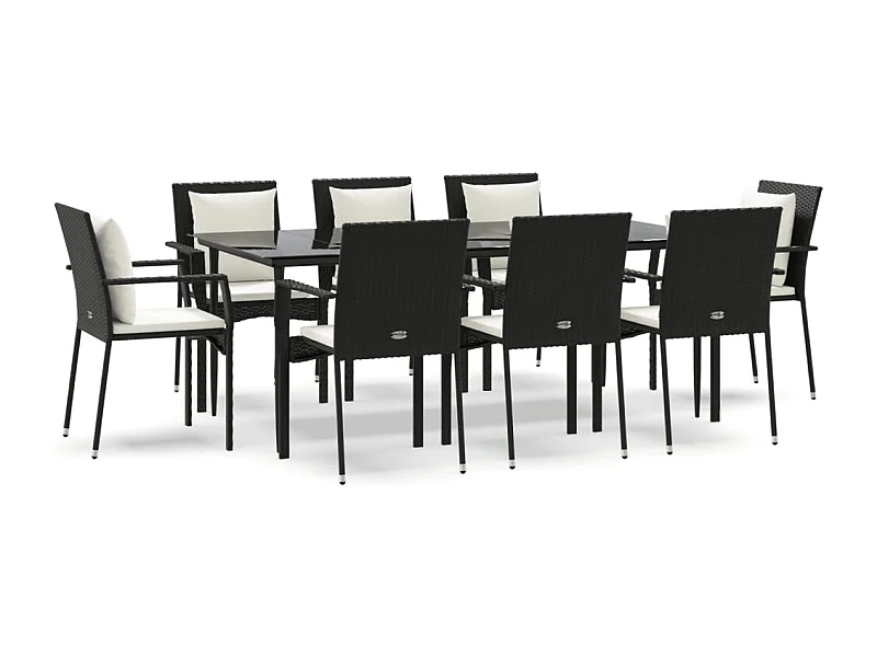 Chelan  Ensemble à manger jardin 9pcs et coussins noir résine tressée