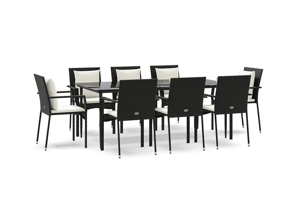 Chelan  Ensemble à manger jardin 9pcs et coussins noir résine tressée