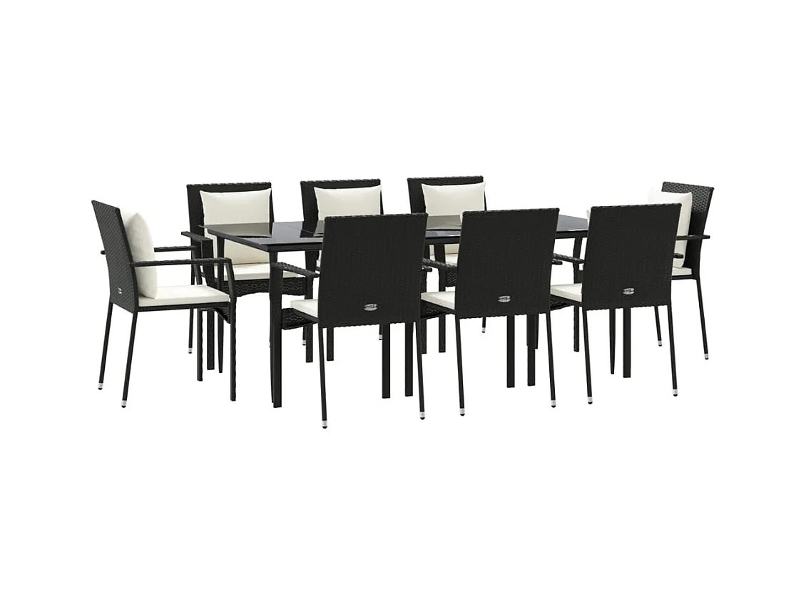 Chelan  Ensemble à manger jardin 9pcs et coussins noir résine tressée