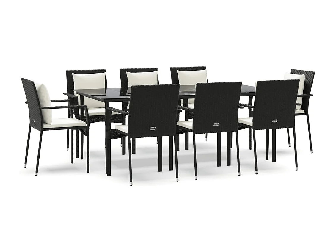 Chelan  Ensemble à manger jardin 9pcs et coussins noir résine tressée