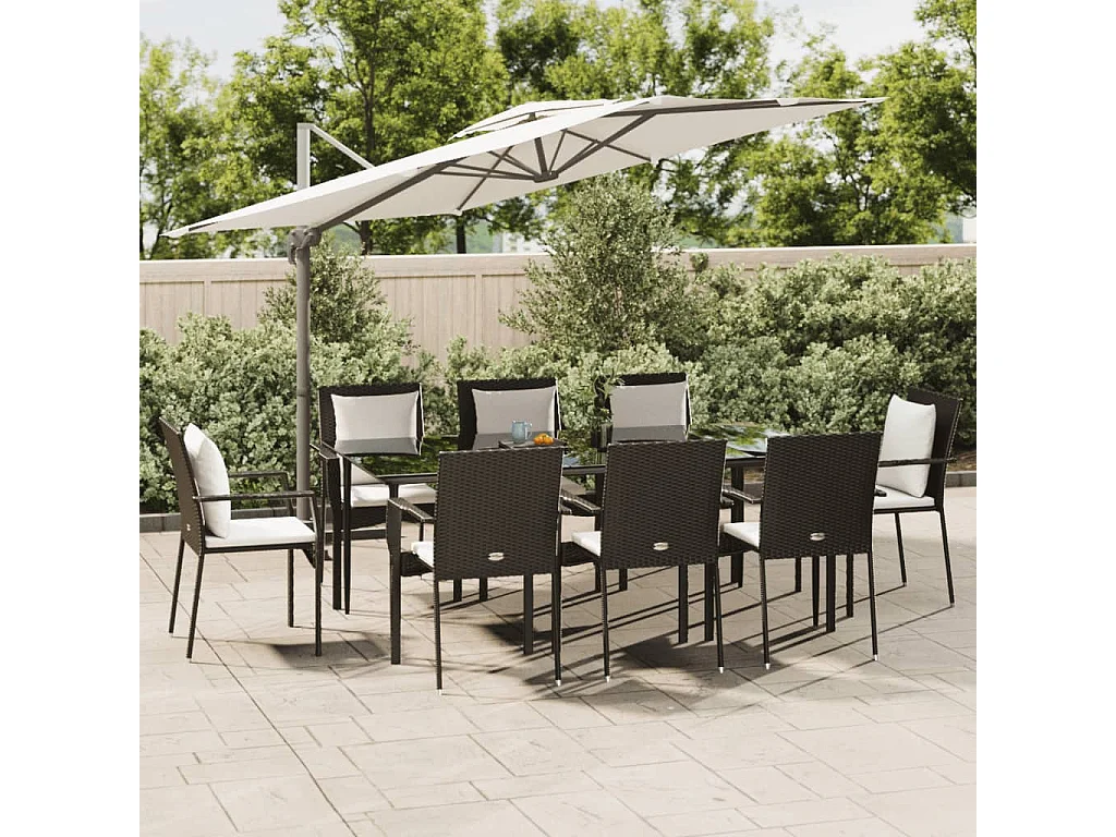 Chelan  Ensemble à manger jardin 9pcs et coussins noir résine tressée