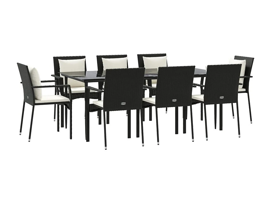 Chelan  Ensemble à manger jardin 9pcs et coussins noir résine tressée