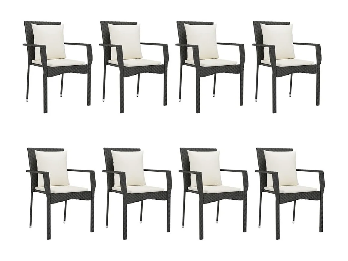 Chelan  Ensemble à manger jardin 9pcs et coussins noir résine tressée