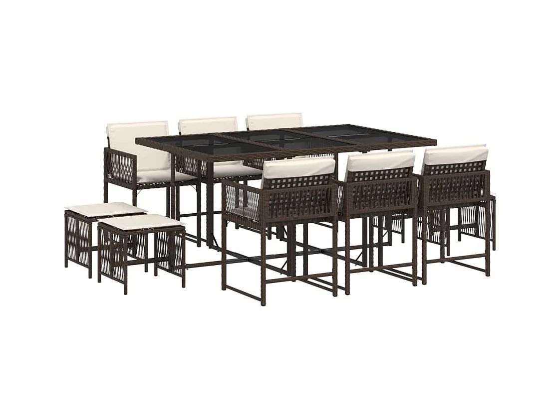 Xeli  Ensemble à manger de jardin et coussins 11 pcs marron rotin