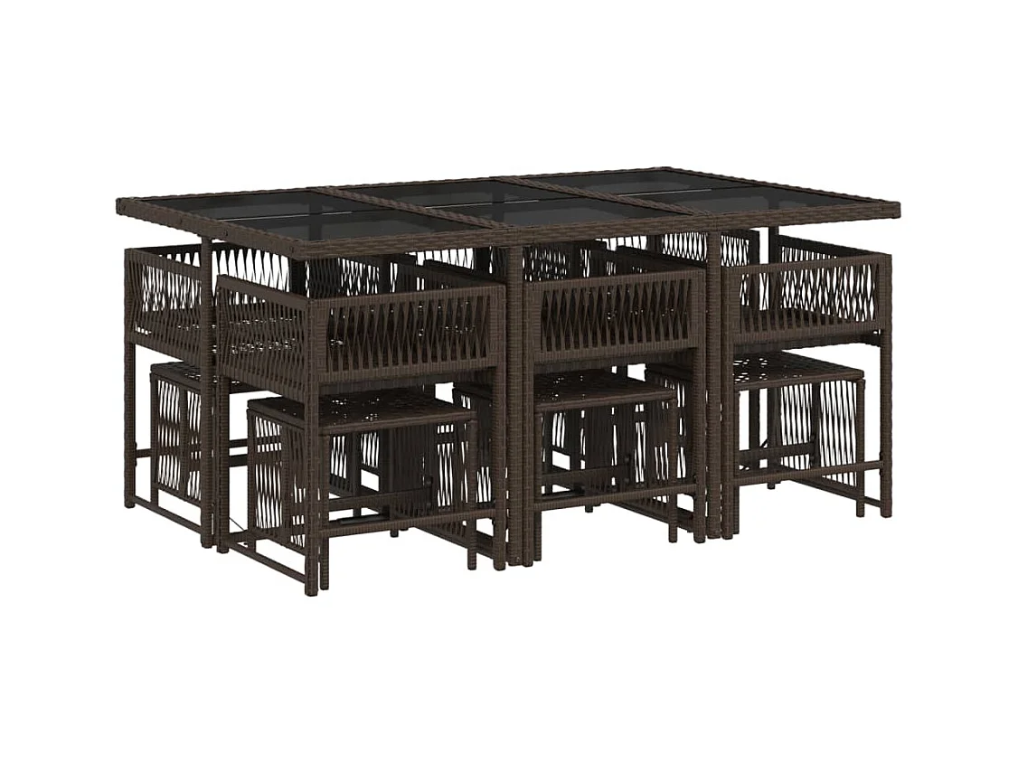 Xeli  Ensemble à manger de jardin et coussins 11 pcs marron rotin