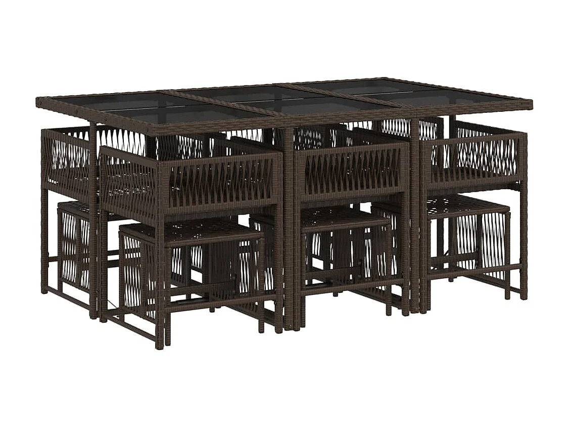 Xeli  Ensemble à manger de jardin et coussins 11 pcs marron rotin