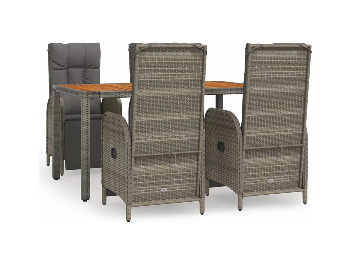 Addison  Set comedor de jardín 5 piezas con cojines ratán sintético gris