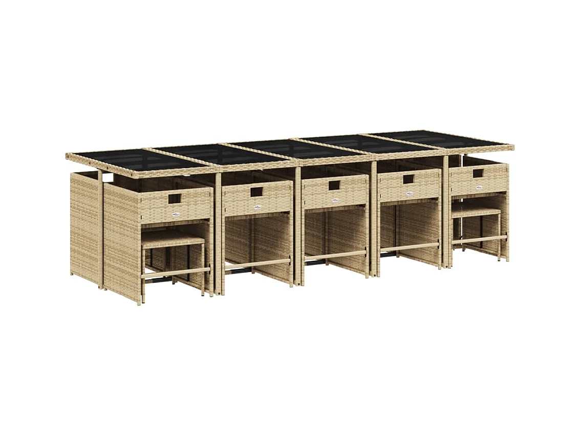 Zenn  Ensemble à manger de jardin et coussins 15 pcs mélange beige