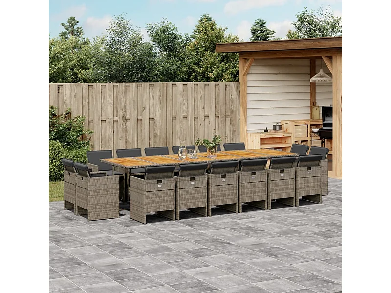 Jeroen  17-delige Tuinset met kussens poly rattan grijs