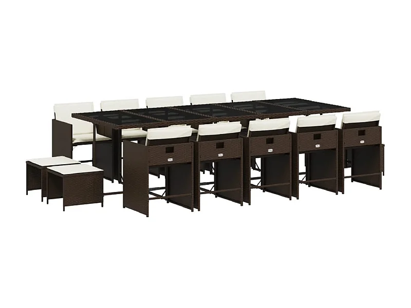 Enfield  Set comedor de jardín y cojines 15 pzas ratán sintético marrón