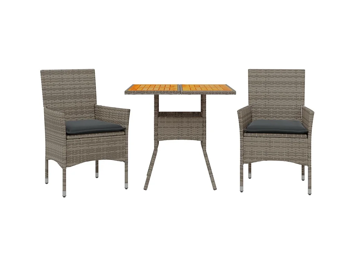 Motta Sant'Anastasia  Ensemble à manger de jardin et coussins 3 pcs gris rotin acacia