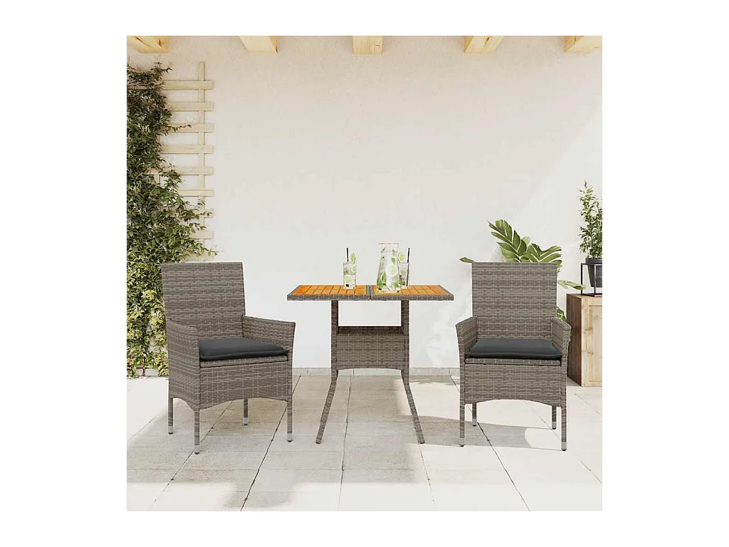 Motta Sant'Anastasia  Ensemble à manger de jardin et coussins 3 pcs gris rotin acacia